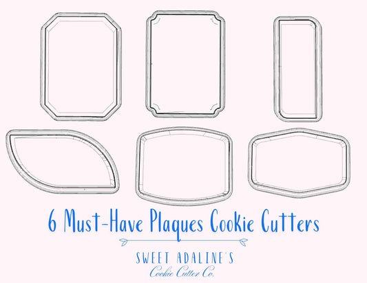 Set of 6 Essential Plaque Cookie Cutters, 3D Printed, Set of Must-have labels, FAST Shipping, Plaque Cookie Cutter Bundle