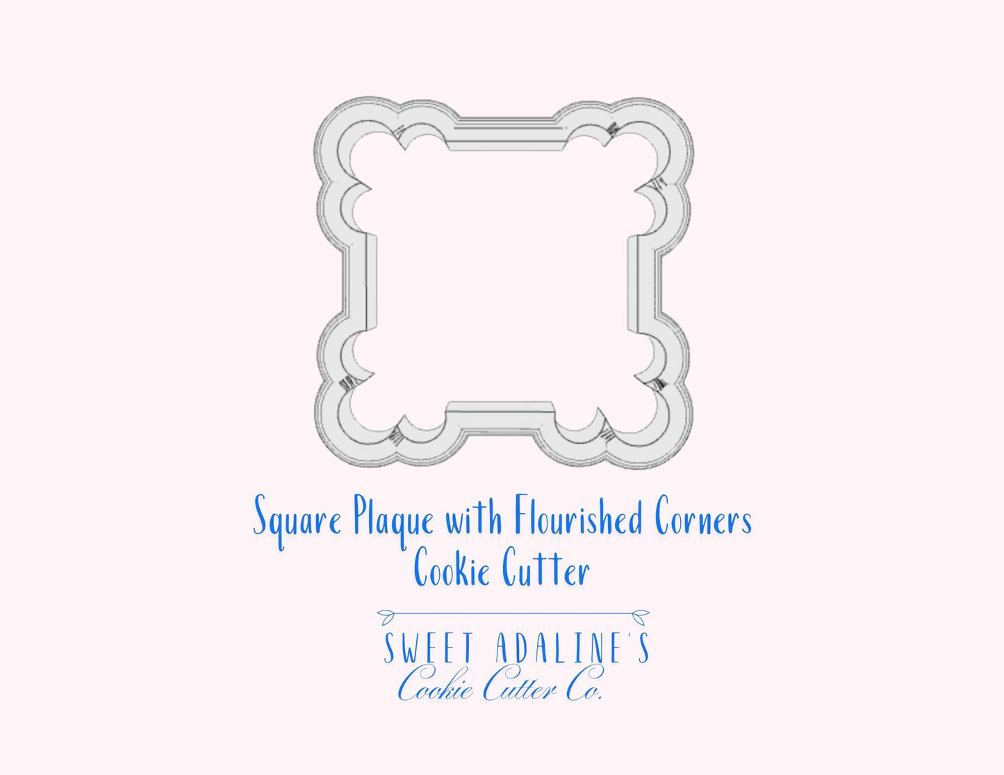 Square Plaque with Flourished Corners – 3 Sizes – Durable, thick cookie cutter