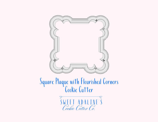 Square Plaque with Flourished Corners – 3 Sizes – Durable, thick cookie cutter