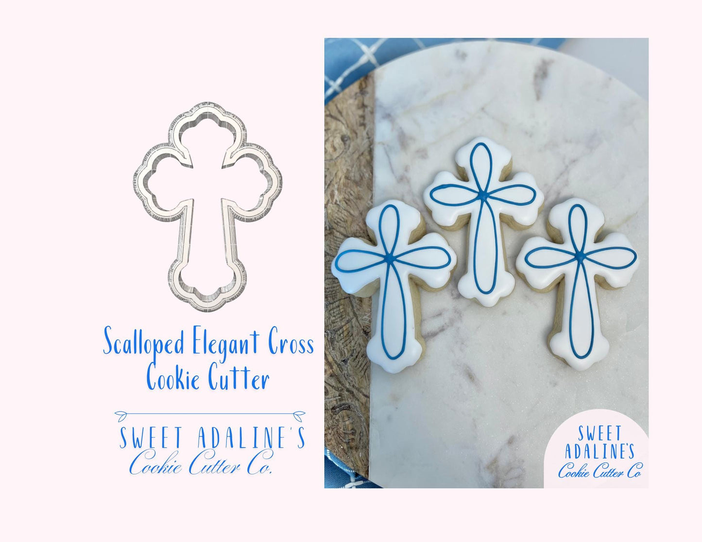 Scalloped Elegant Cross Cookie Cutter – Fancy Cross Cookie Cutter – Baptism Communion Confirmation Cookies – Religious Christian Baking Tool