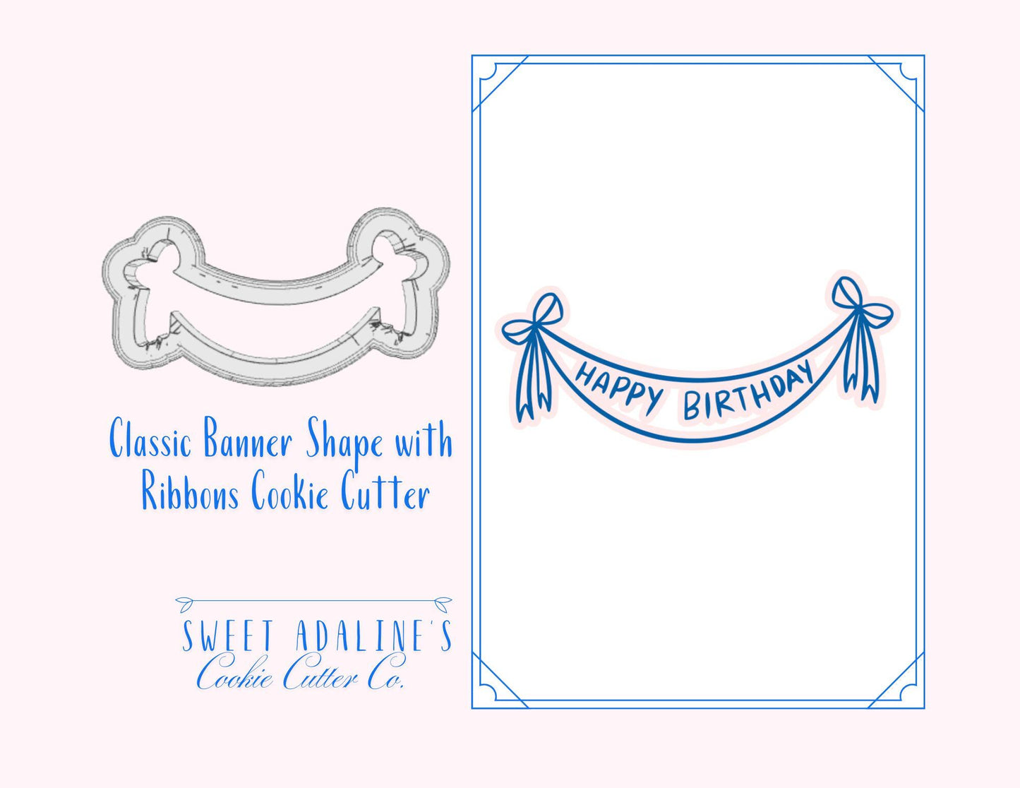 Classic Banner Shape with Ribbons Cookie Cutter – Elegant Banner Design for Parties – 3 Size Options  - Cookie Gifts