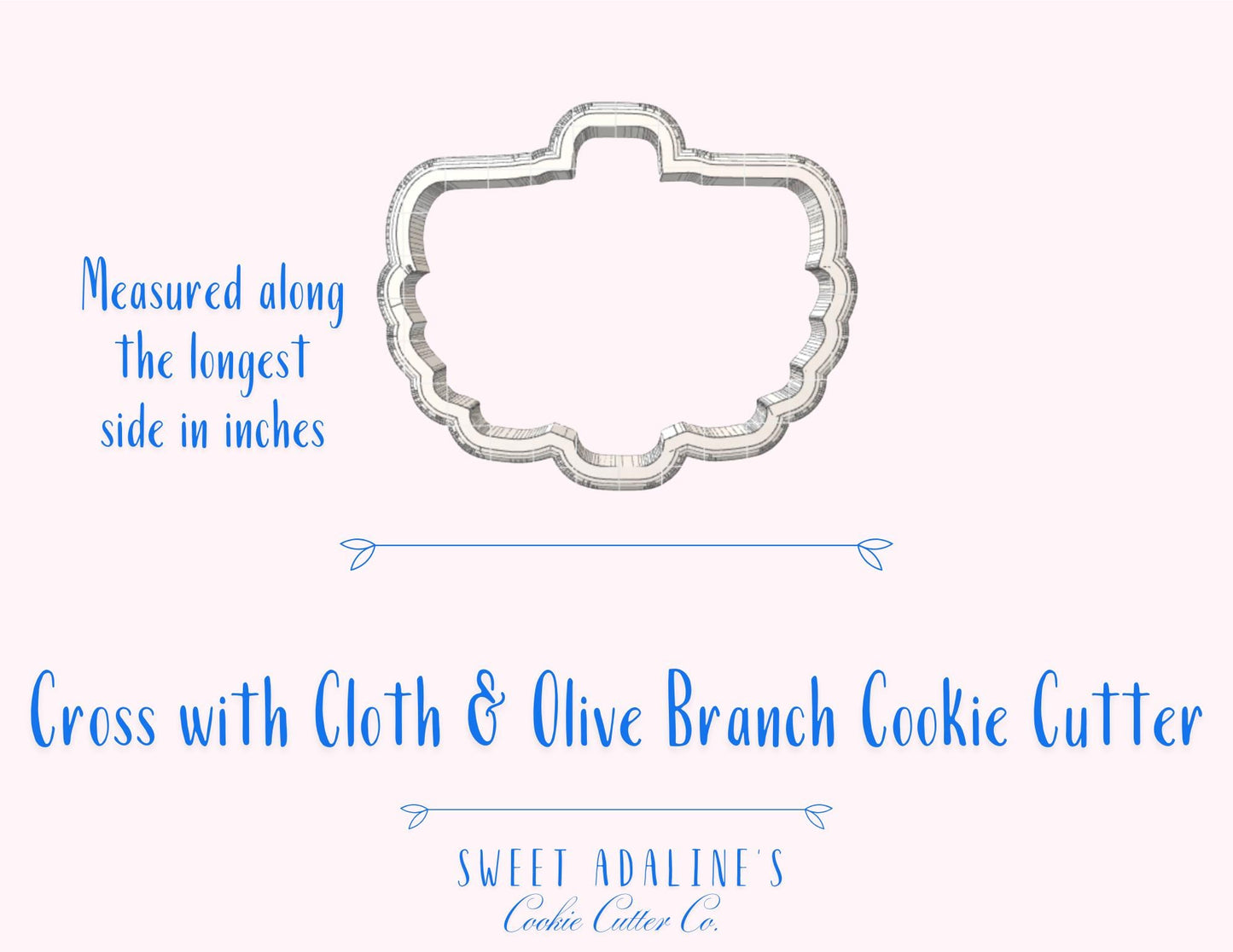 Cross with Cloth & Olive Branch Cookie Cutter – Easter, Baptism, Communion, Confirmation, Religious Cookie Decorating Tool – Multiple Sizes