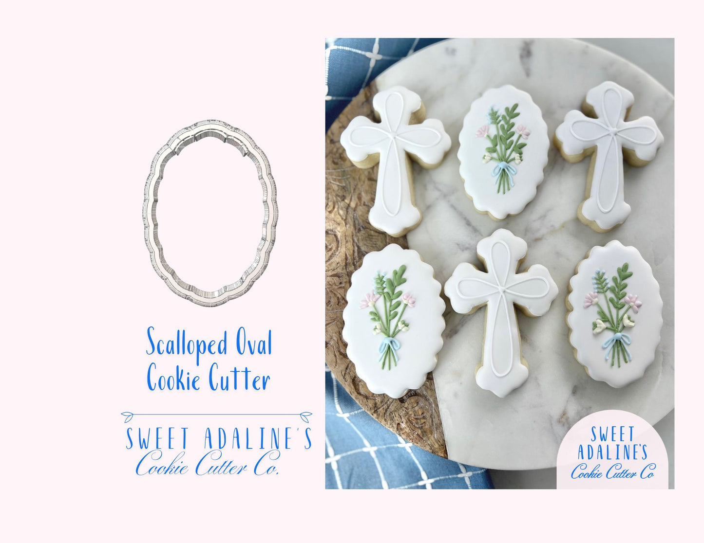 Scalloped Oval Cookie Cutter – Plaque Cookie Cutter – Floral Cookie Cutter – Baptism Communion Confirmation Cookies – Elegant Baking Tool