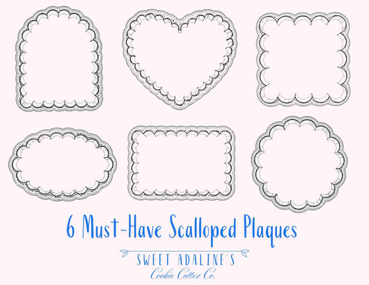 Set of 6 Scalloped Cookie Cutters, 3D Printed, Set of Must-have Plaques, FAST Shipping, Fancy Cookie Cutter Bundle