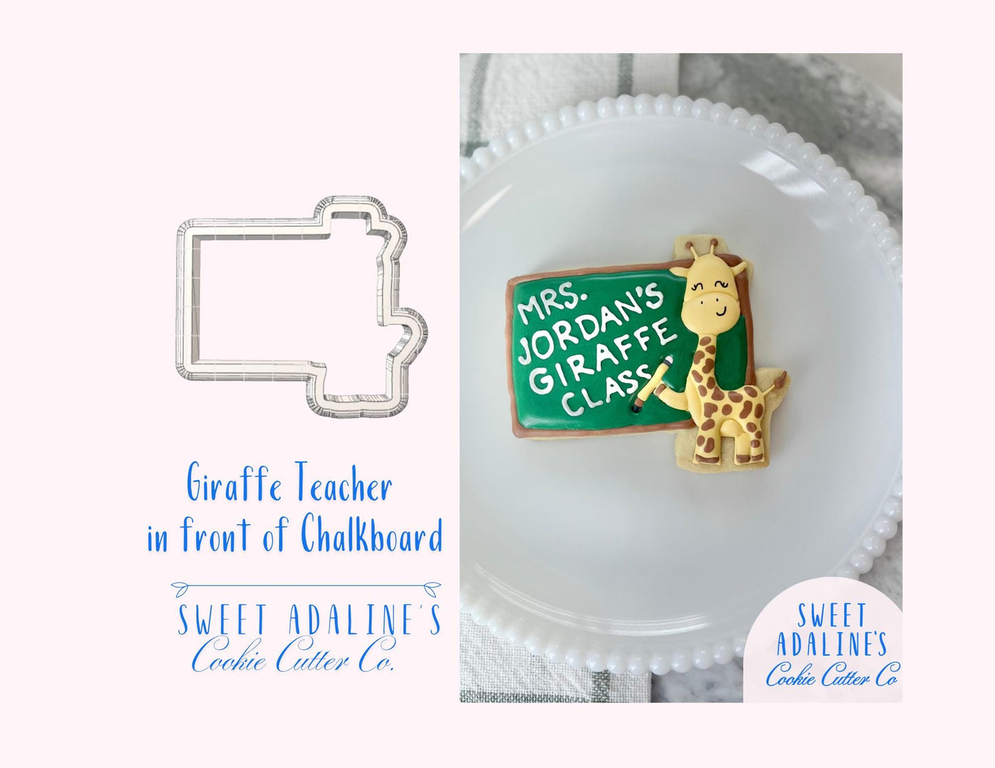 Giraffe Teacher with Chalkboard Cookie Cutter – Back to School Classroom Favor – Teacher Appreciation – School Theme Baking Tool - Sturdy