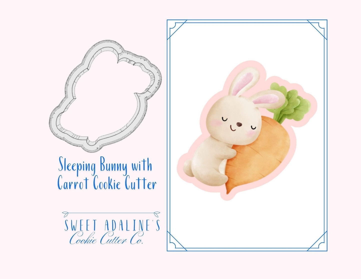 Bunny Sleeping on Carrot Cookie Cutter –Adorable Spring Design for Easter Gifts – Choose Your Size - r -Durable, sturdy cutter - thick dough