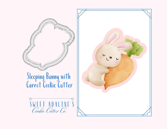 Bunny Sleeping on Carrot Cookie Cutter –Adorable Spring Design for Easter Gifts – Choose Your Size - r -Durable, sturdy cutter - thick dough