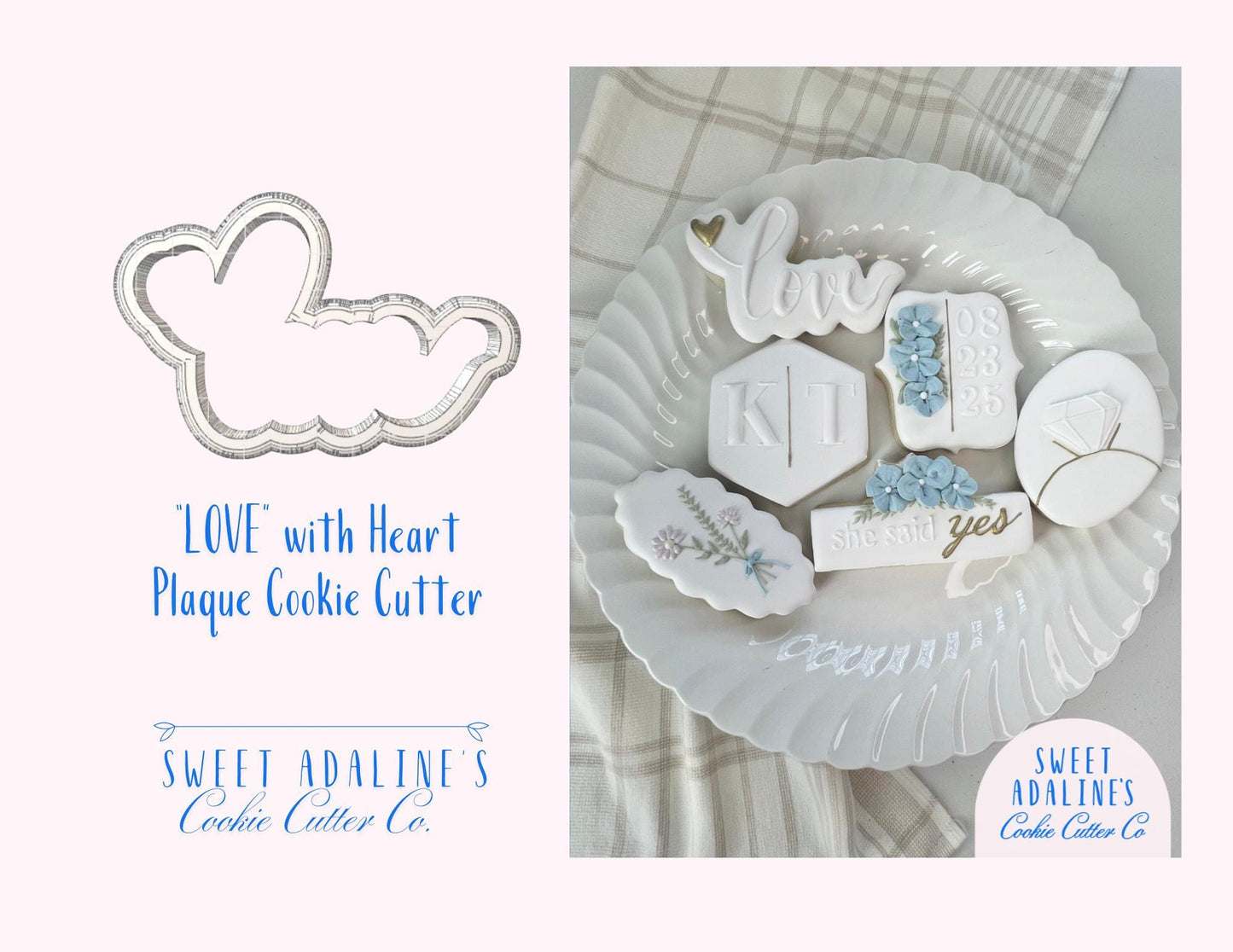 LOVE with Heart Cookie Cutter – Wedding Engagement Bridal Shower Favor – Valentine’s Day Cookie – Anniversary Baking Tool – Romantic Plaque