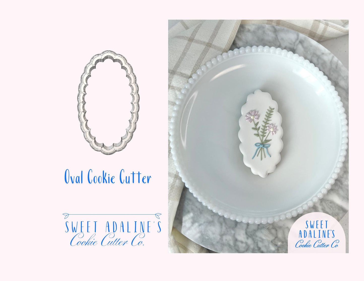 Scallop Oval Cookie Cutter – Elegant Plaque Cookie Cutter – Wedding Favor Cookie – Bridal Shower Baking – Floral or Monogram Sugar Cookie