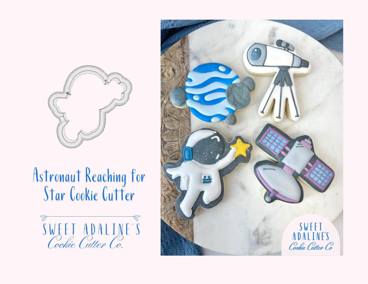 Astronaut Reaching for Star Cookie Cutter – Space Theme Birthday Party Favor – Outer Space Galaxy Baking Tool – Astronaut Decorated Cookie