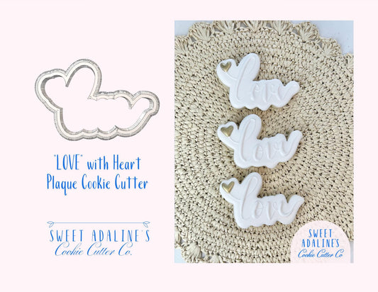 LOVE with Heart Cookie Cutter – Wedding Engagement Bridal Shower Favor – Valentine’s Day Cookie – Anniversary Baking Tool – Romantic Plaque