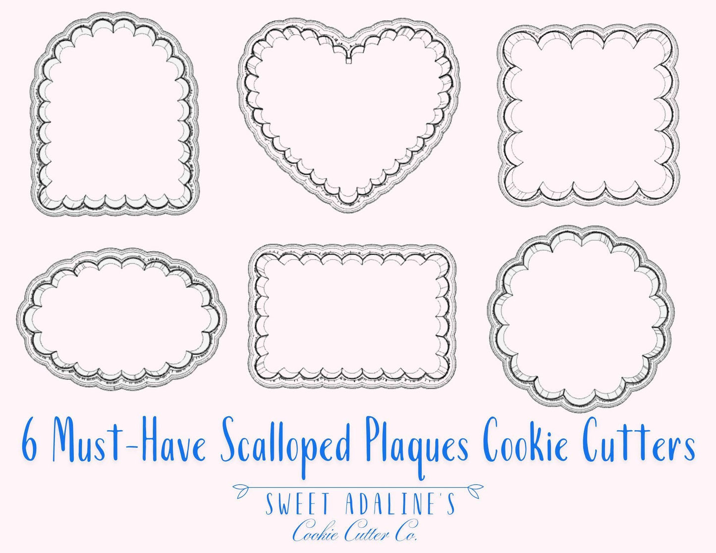 Set of 6 Scalloped Cookie Cutters, 3D Printed, Set of Must-have Plaques, FAST Shipping, Fancy Cookie Cutter Bundle