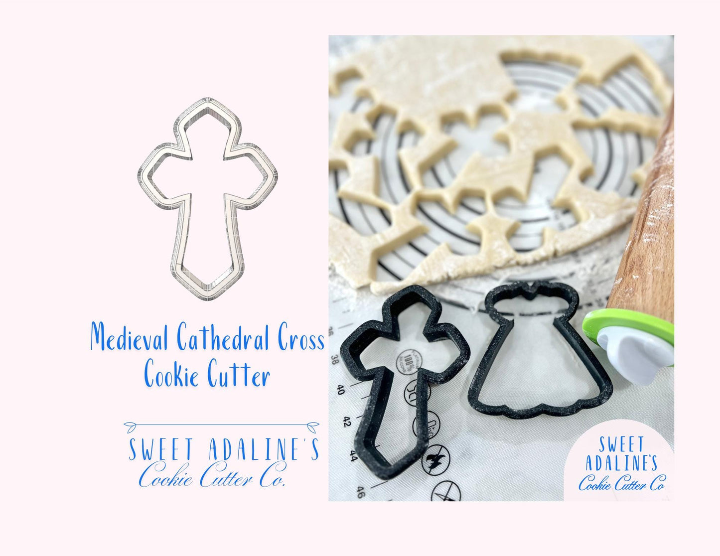 Modern Cross Cookie Cutter – Gothic Cross Cookie Cutter – Baptism Communion Confirmation Cookie – Religious Christian Cookie - Cathedral
