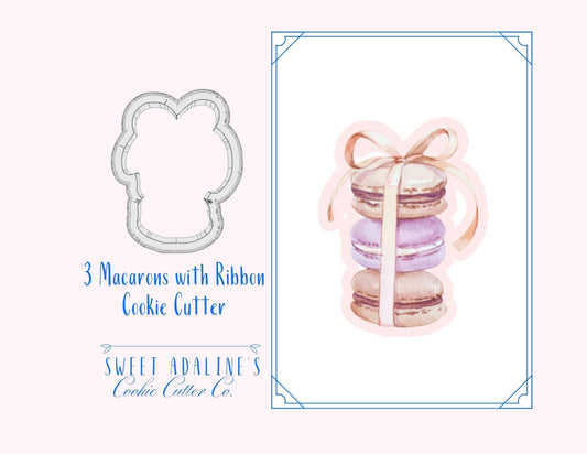 3 Stacked Macarons with Ribbon Cookie Cutter –Parisian Pastry Design –Perfect for French-themed Parties  -Custom 3D Printed - Thick cookies