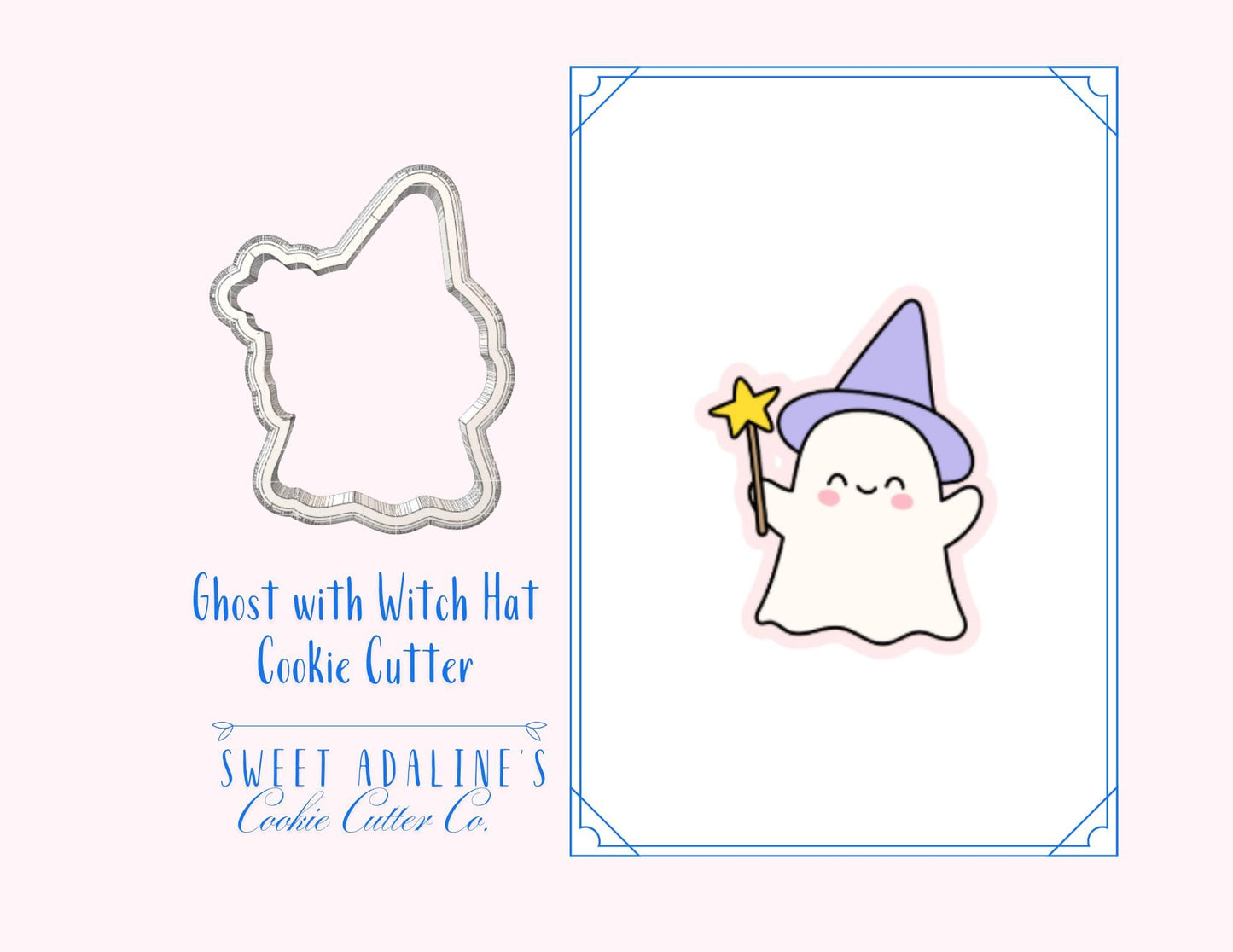 Cute Ghost wearing Witch's Hat Cookie Cutter for Halloween — Available in 3 Sizes — Cookie Cutters for Halloween Baking & Decorating
