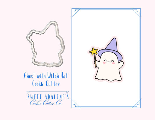 Cute Ghost wearing Witch's Hat Cookie Cutter for Halloween — Available in 3 Sizes — Cookie Cutters for Halloween Baking & Decorating