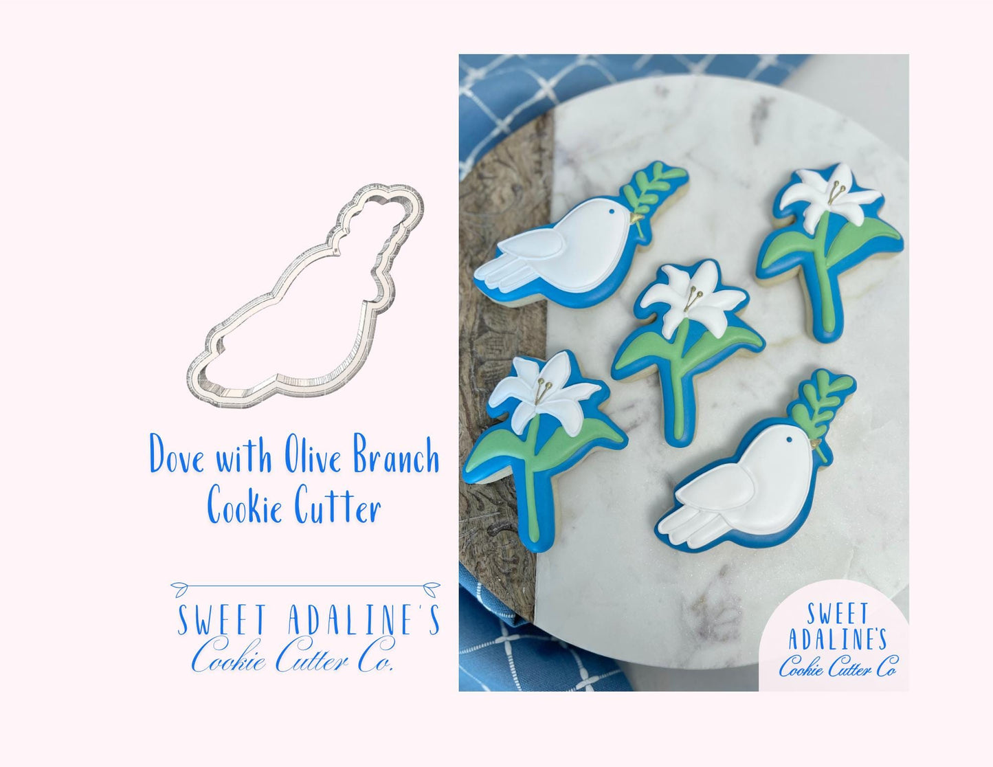 Dove with Olive Branch Cookie Cutter – Peace Bird Cookie Cutter for Decorating Sugar Cookies, Fondant & Baking Crafts - Christian Bird