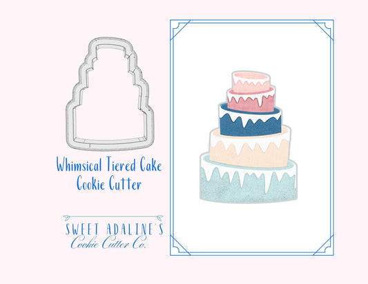 Whimsical Tiered Cake Cookie Cutter – Fun Lopsided Cake Design for Birthdays & Celebrations – 3 Sizes – –Custom 3D Printed