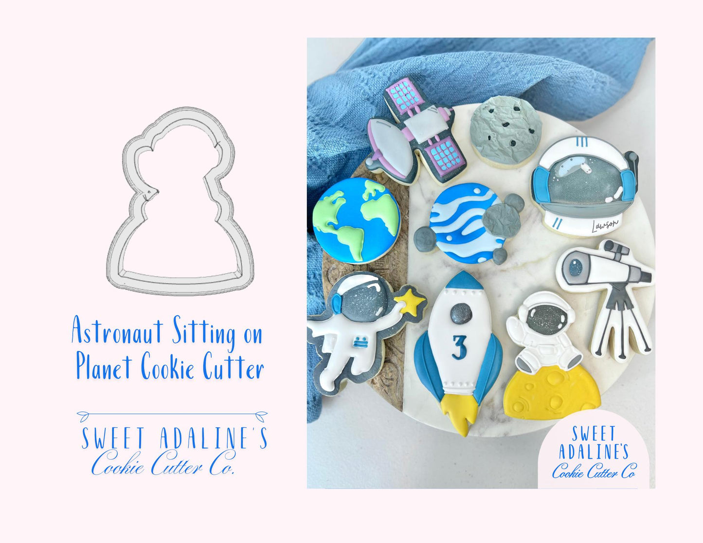 Astronaut Sitting on Planet Cookie Cutter – Space Theme Birthday Party – Outer Space Galaxy Baking Tool – Astronaut Cookies for Space Lovers