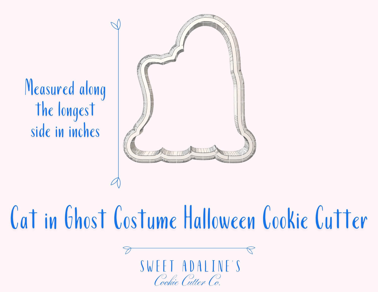 Cute Cat wearing Ghost Costume Cookie Cutter for Halloween — Available in 3 Sizes — Cookie Cutters for Halloween Baking & Decorating