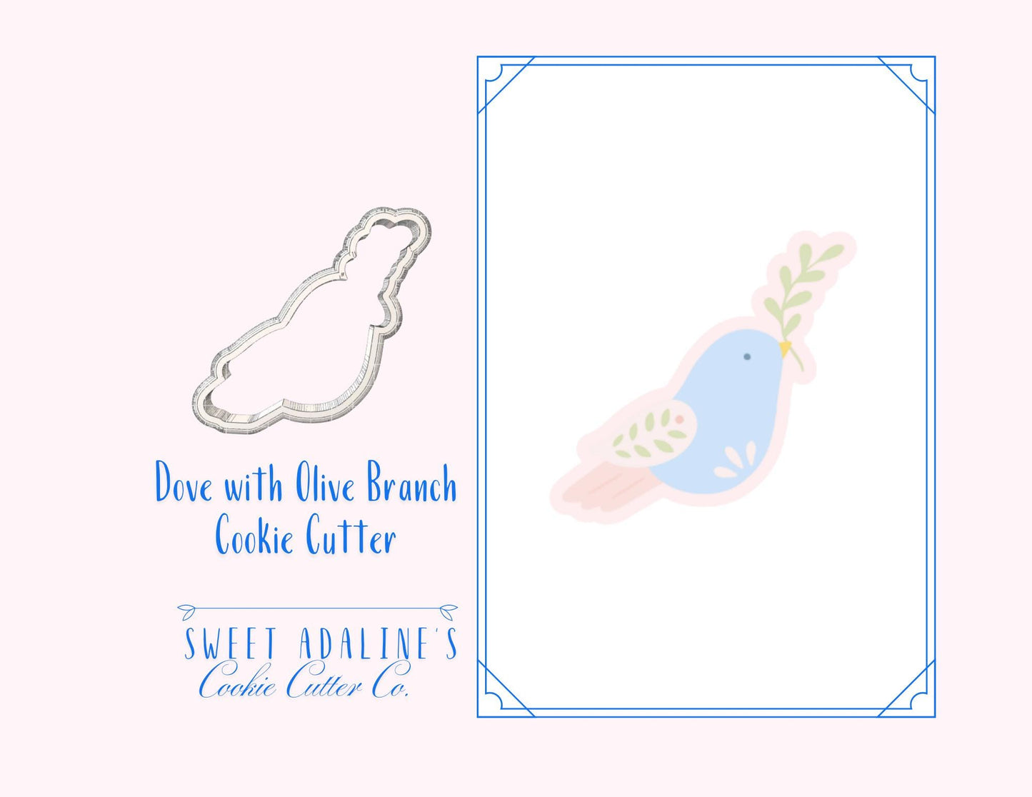 Dove with Olive Branch Cookie Cutter – Peace Bird Cookie Cutter for Decorating Sugar Cookies, Fondant & Baking Crafts - Christian Bird
