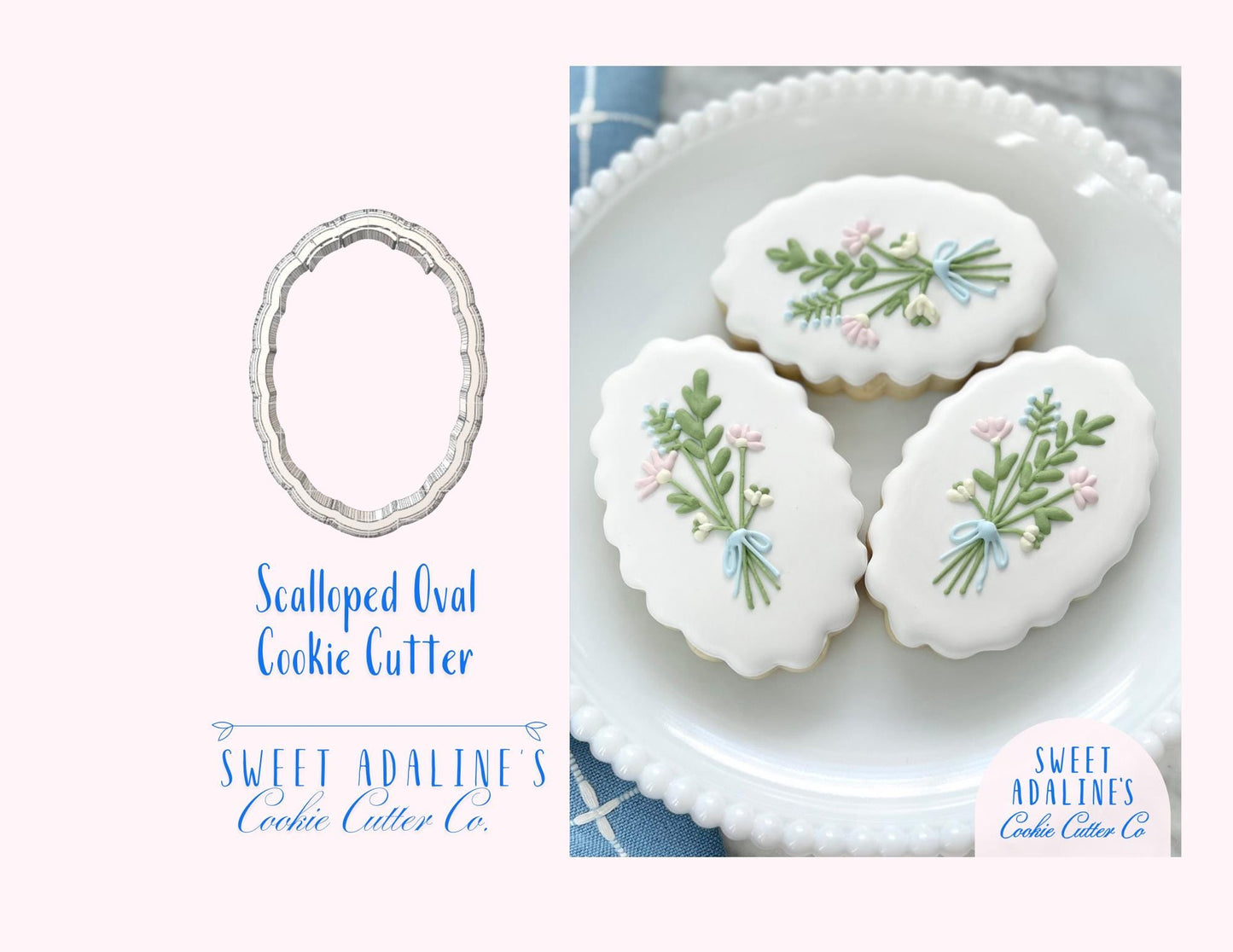 Scalloped Oval Cookie Cutter – Plaque Cookie Cutter – Floral Cookie Cutter – Baptism Communion Confirmation Cookies – Elegant Baking Tool