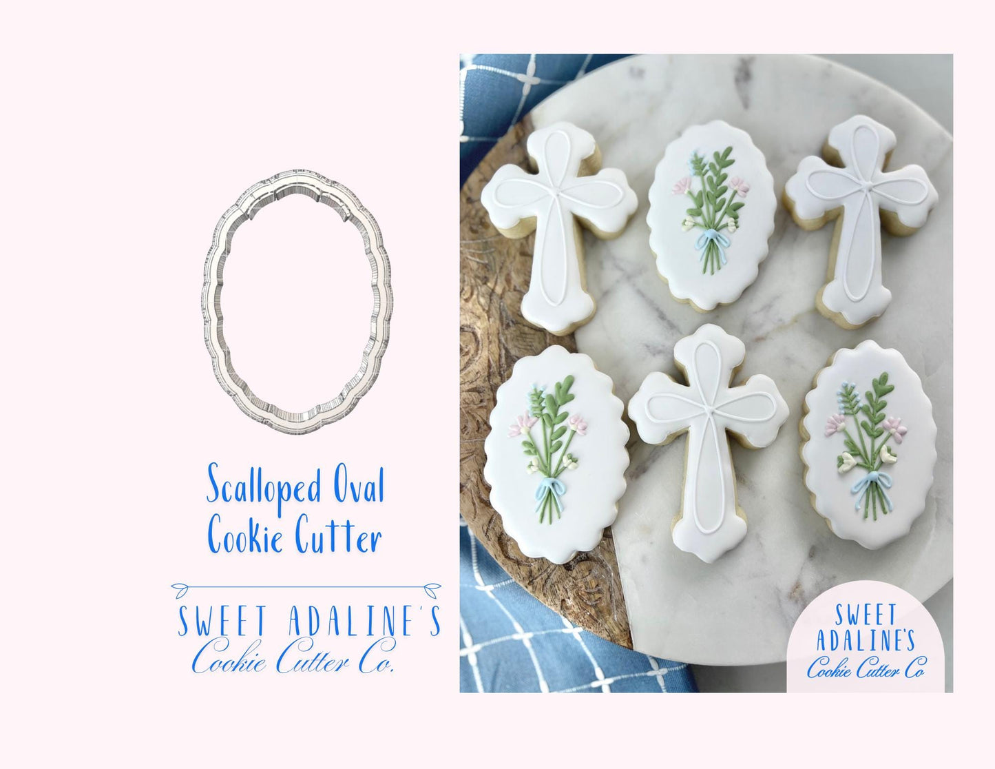 Scalloped Oval Cookie Cutter – Plaque Cookie Cutter – Floral Cookie Cutter – Baptism Communion Confirmation Cookies – Elegant Baking Tool