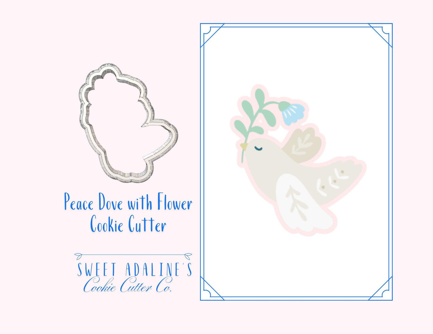 Peace Dove with Flower Cookie Cutter – Baptism, First Communion, Confirmation, Religious Celebration Sugar Cookie Decor – Multiple Sizes