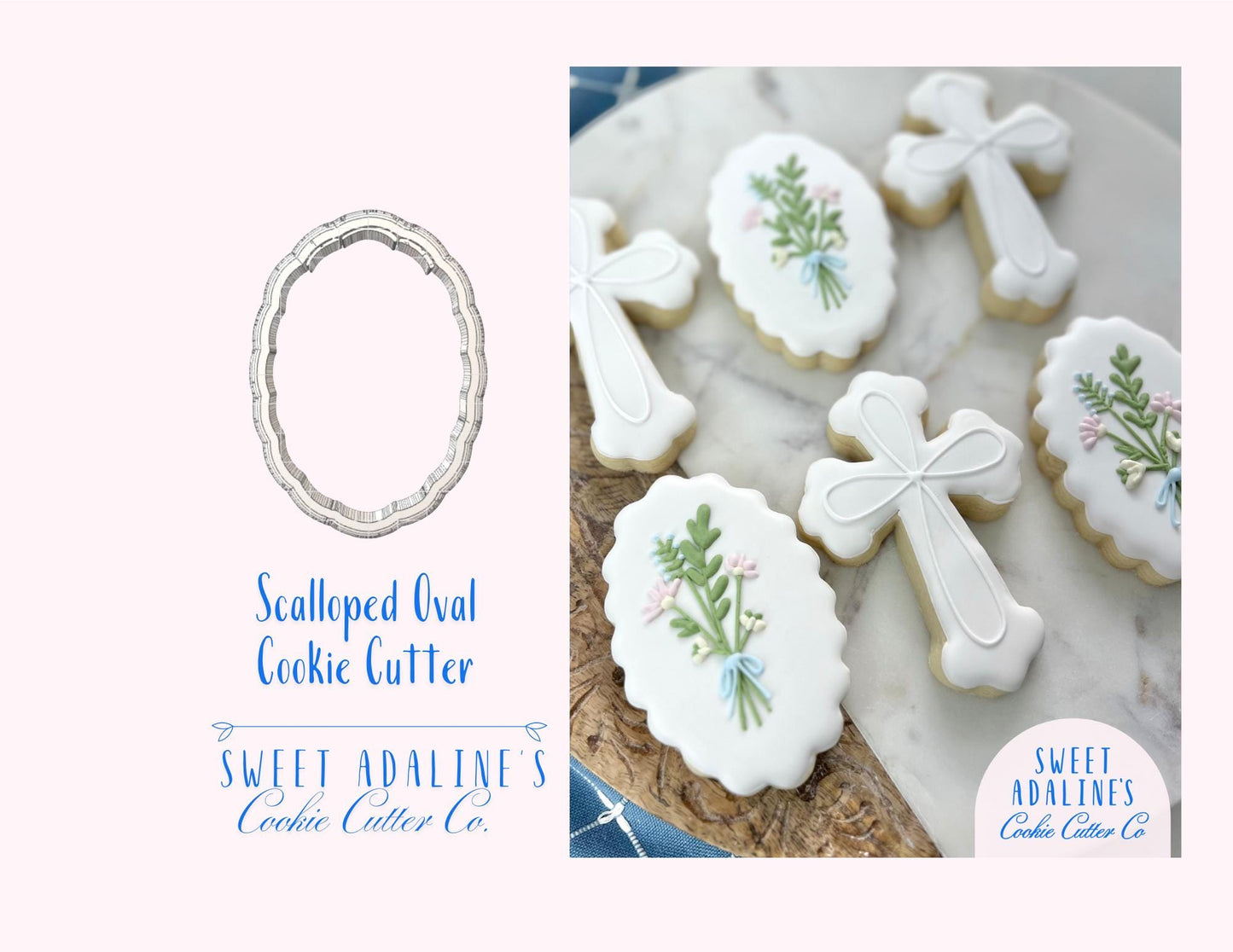 Scalloped Oval Cookie Cutter – Plaque Cookie Cutter – Floral Cookie Cutter – Baptism Communion Confirmation Cookies – Elegant Baking Tool
