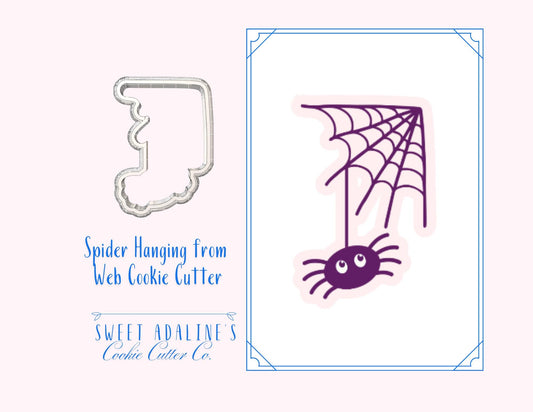 Halloween Spider Hanging from Web— Halloween & Spider Web Cookie — Available in 3 Sizes — Cookie Cutters for Halloween Baking and Decorating