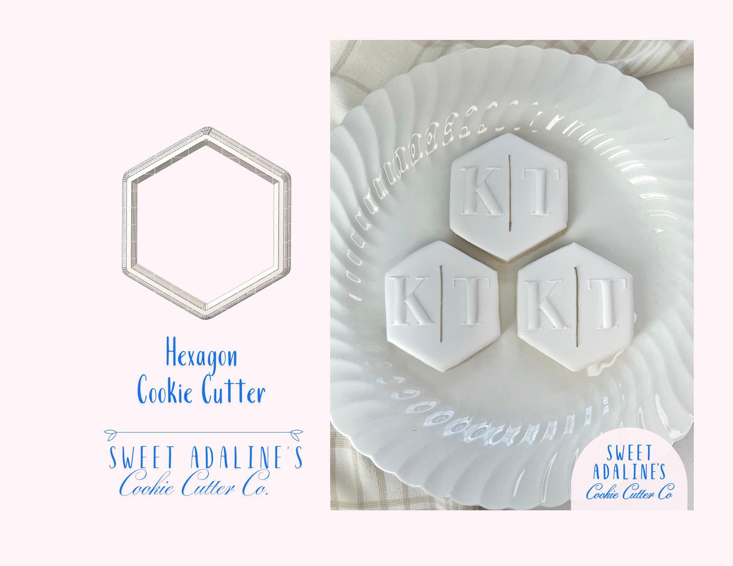 Hexagon Cookie Cutter –Geometric Plaque Cookie Cutter –Wedding Favor Cookie –Engagement Party Baking Tool –Monogram or Initials Sugar Cookie