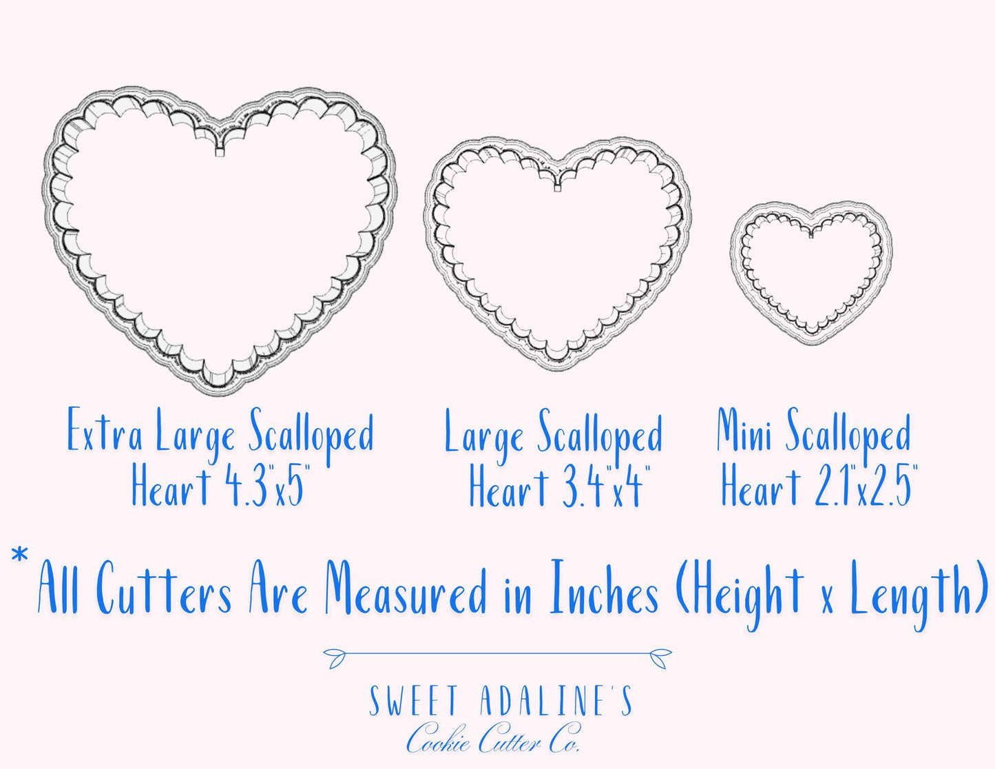 3 Scalloped Hearts Cookie Cutters, 3D Printed,  Bundle of Valentine's Day Cookie Cutters, Same shape 3 sizes, Modern Hearts