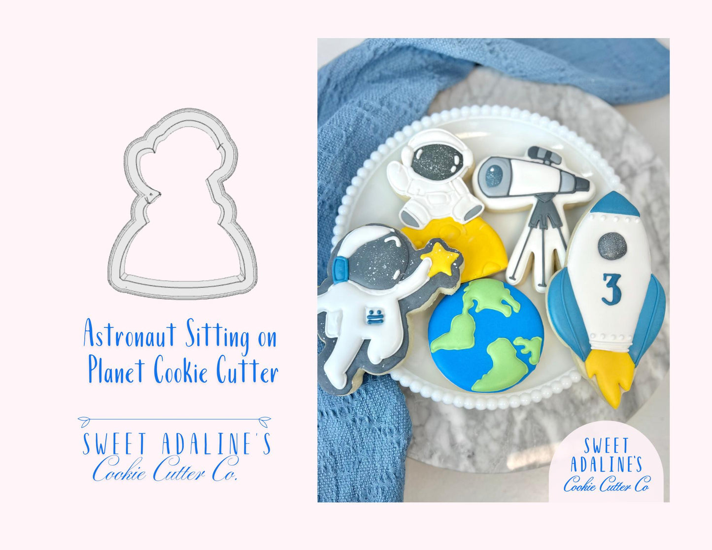 Astronaut Sitting on Planet Cookie Cutter – Space Theme Birthday Party – Outer Space Galaxy Baking Tool – Astronaut Cookies for Space Lovers