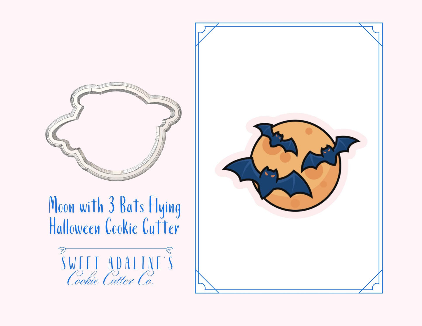 Halloween Moon with Bats Cookie Cutter — Available in 3 Sizes — Cookie Cutters for Halloween Baking & Decorating - Full Moon Cookie