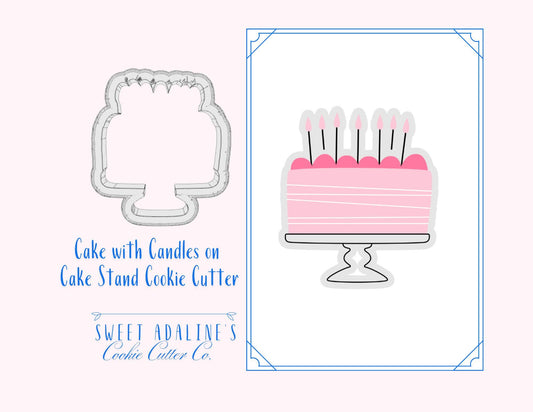 Cake with Candles on Cake Stand Cookie Cutter – Perfect for Birthdays, Parties & Celebrations – 3 Sizes – Thick dough, sturdy cutter
