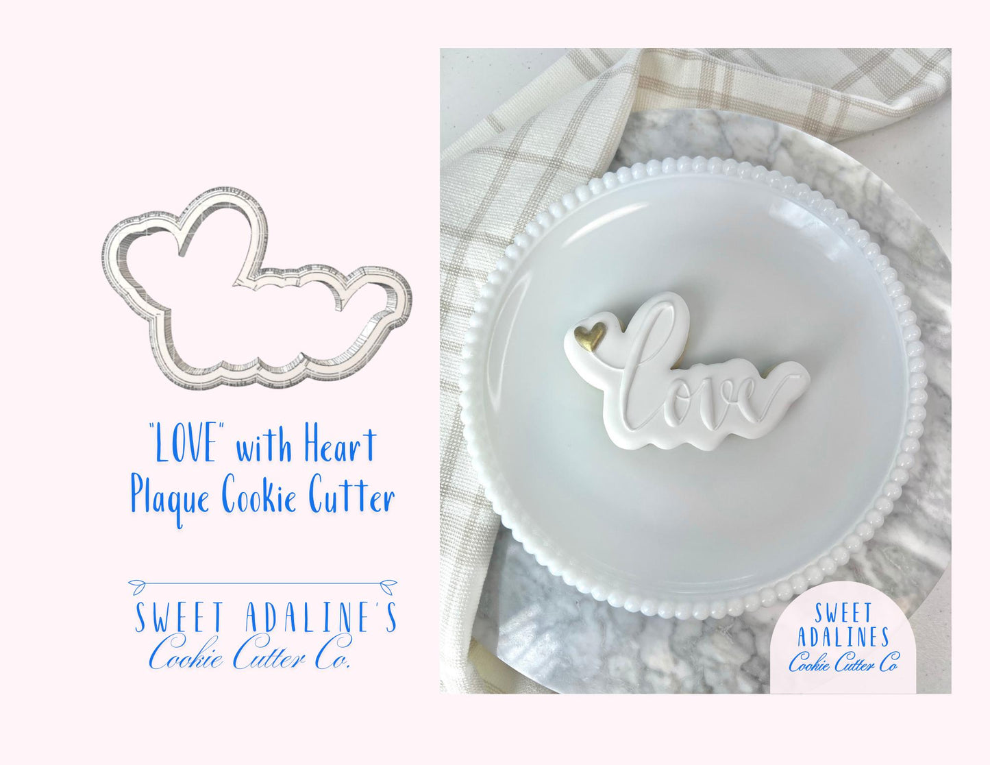 LOVE with Heart Cookie Cutter – Wedding Engagement Bridal Shower Favor – Valentine’s Day Cookie – Anniversary Baking Tool – Romantic Plaque