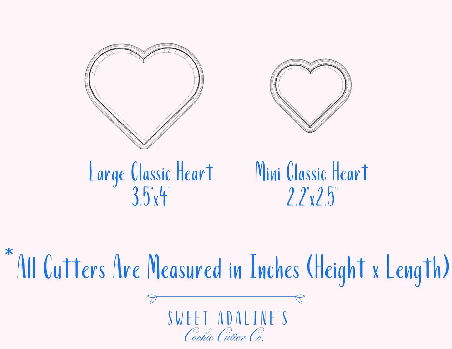 Set of 8 Classic Heart Cookie Cutters, 3D Printed, Bundle of Valentine's Day Hearts Various Sizes, Large and Mini Heart Cookie