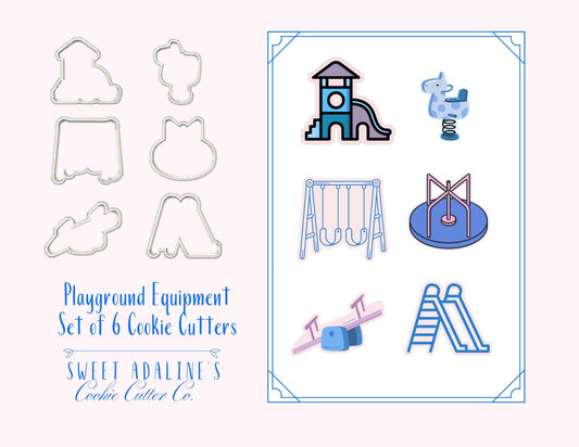 Playground Equipment Cookie Cutter Set – 6-Piece Collection with Jungle Gym, Swings, Slide, Seesaw, Merry-Go-Round, and Spring Rider