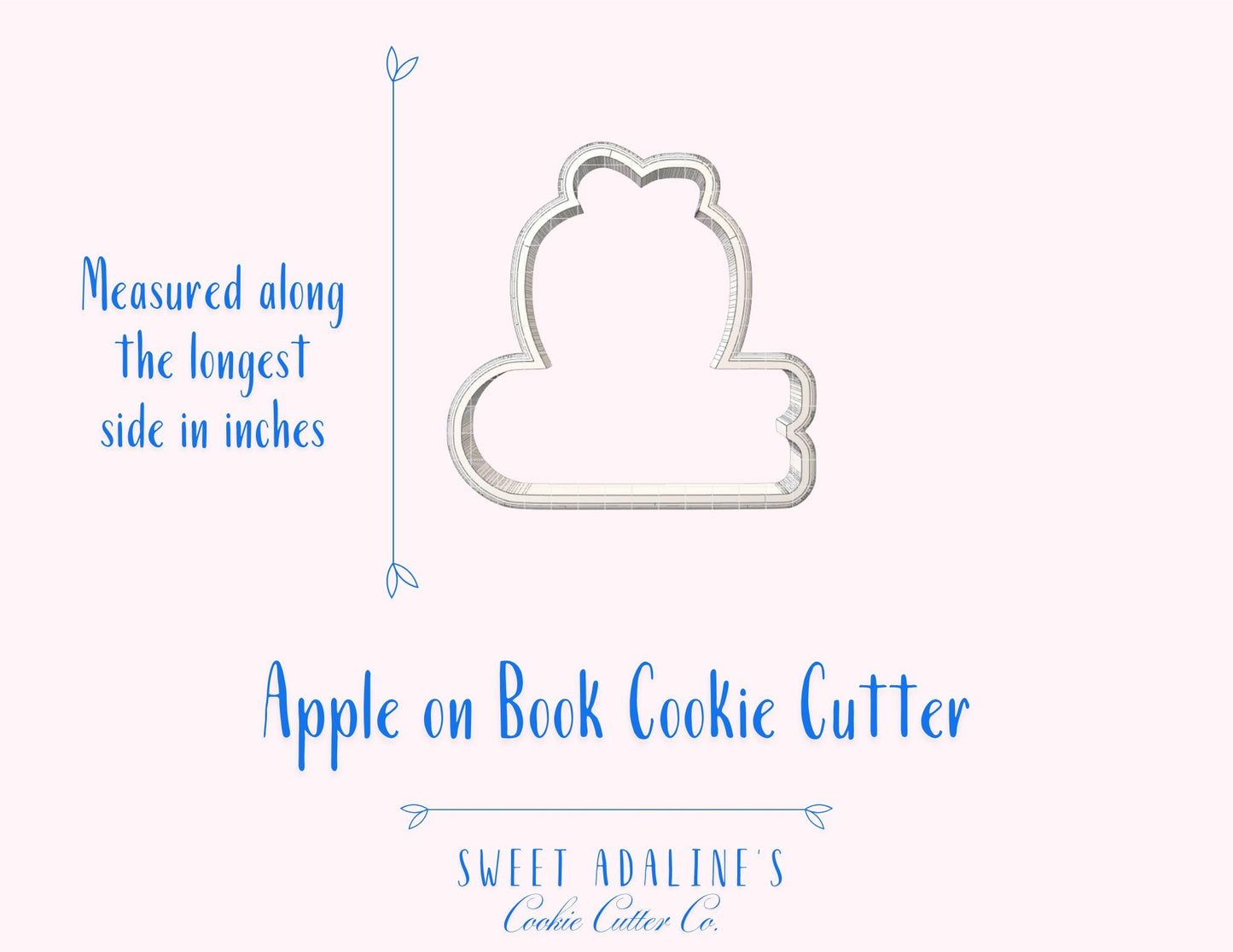 Apple on Book Cookie Cutter – Teacher Appreciation Gift – Back to School Cookie – Classroom Party Favor – Fondant & Clay Cutter – Graduation
