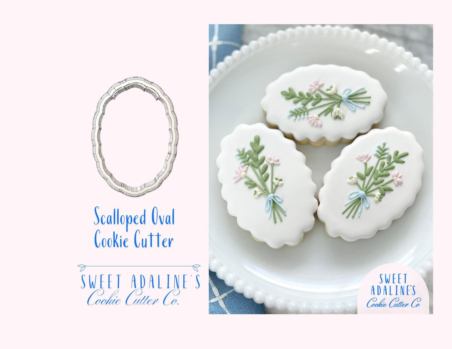 Scalloped Oval Cookie Cutter – Plaque Cookie Cutter – Floral Cookie Cutter – Baptism Communion Confirmation Cookies – Elegant Baking Tool