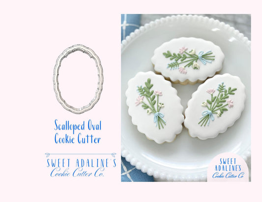 Scalloped Oval Cookie Cutter – Plaque Cookie Cutter – Floral Cookie Cutter – Baptism Communion Confirmation Cookies – Elegant Baking Tool