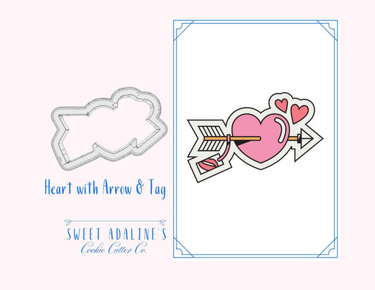Tattoo-Style Heart with Arrow and Tag Cookie Cutter – Valentine’s Day Baking Tool – 3 Size Options – Love Cookie Design