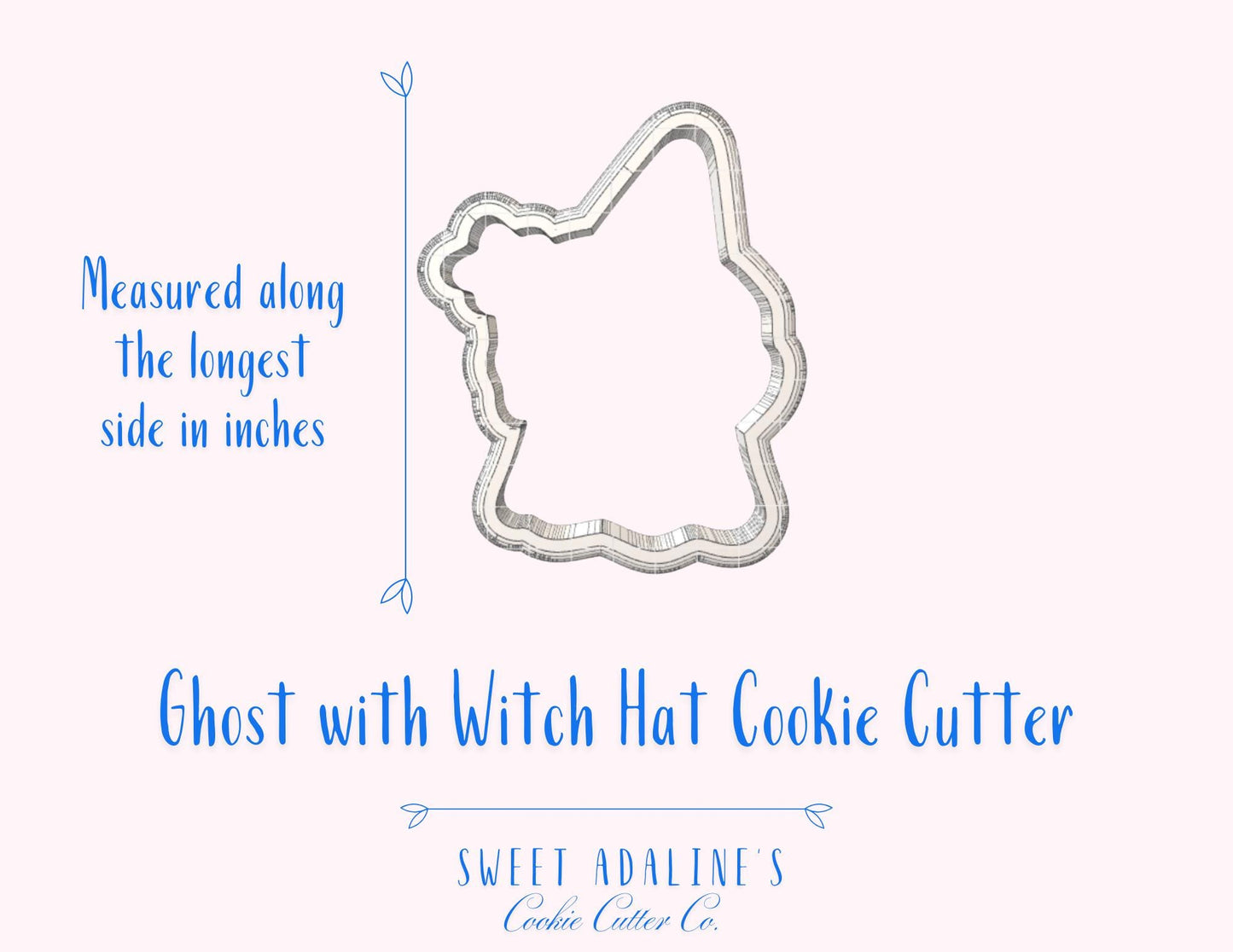 Cute Ghost wearing Witch's Hat Cookie Cutter for Halloween — Available in 3 Sizes — Cookie Cutters for Halloween Baking & Decorating