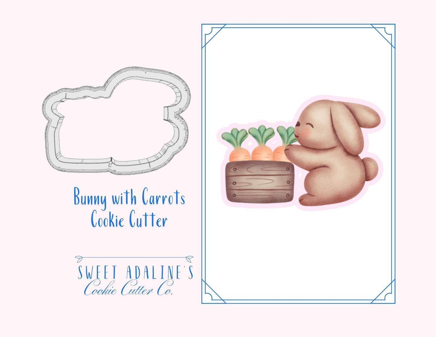 Bunny with Basket of Carrots Cookie Cutter –Charming Rabbit Spring Design for Easter & Garden-Themed Treats –3 Sizes – Thick dough, Sturdy