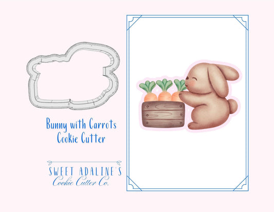 Bunny with Basket of Carrots Cookie Cutter –Charming Rabbit Spring Design for Easter & Garden-Themed Treats –3 Sizes – Thick dough, Sturdy