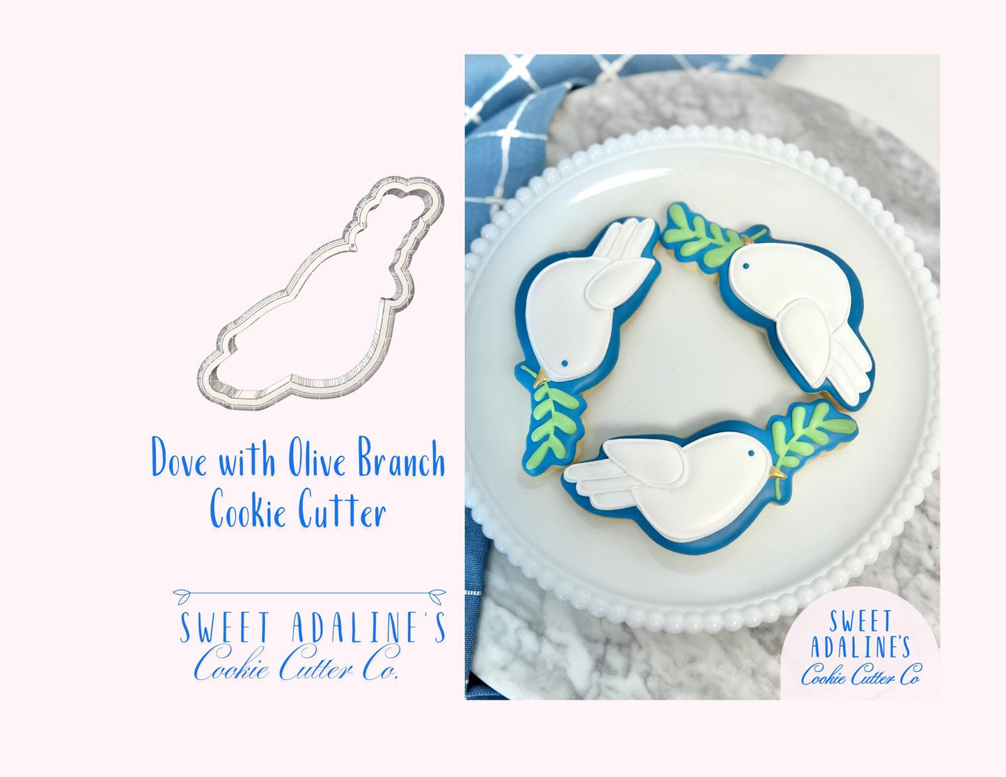Dove with Olive Branch Cookie Cutter – Peace Bird Cookie Cutter for Decorating Sugar Cookies, Fondant & Baking Crafts - Christian Bird