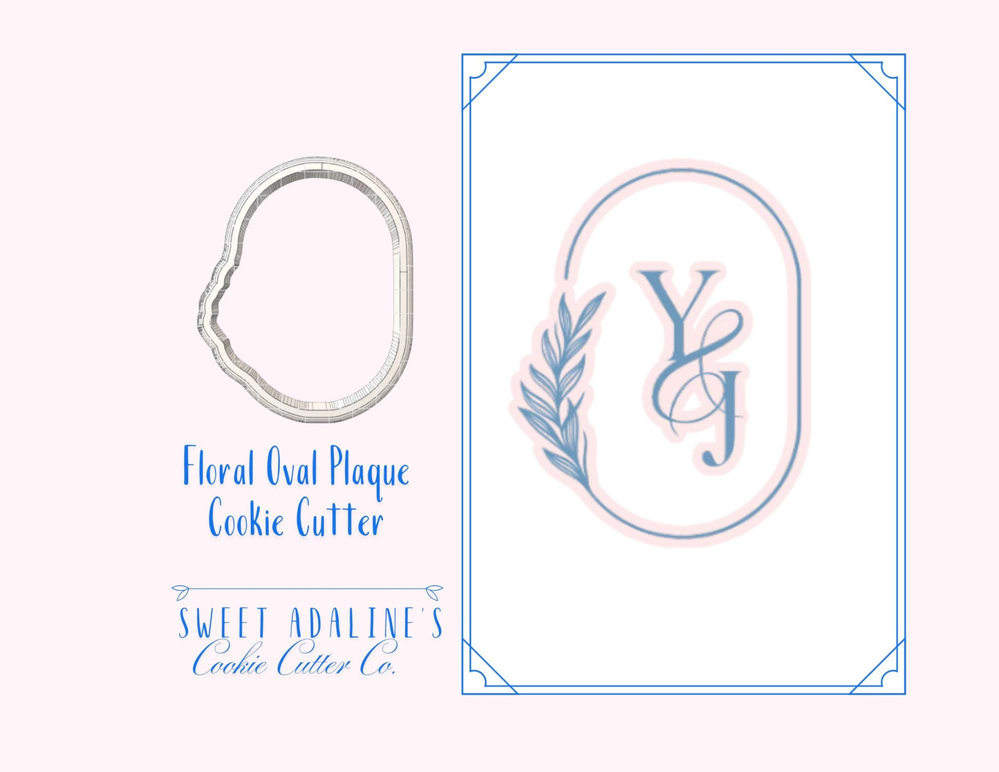 Floral Oval Plaque Cookie Cutter – Wedding Monogram Cookie Cutter –Engagement Party Favor – Bridal Shower Cookie –Elegant Oval Plaque Design