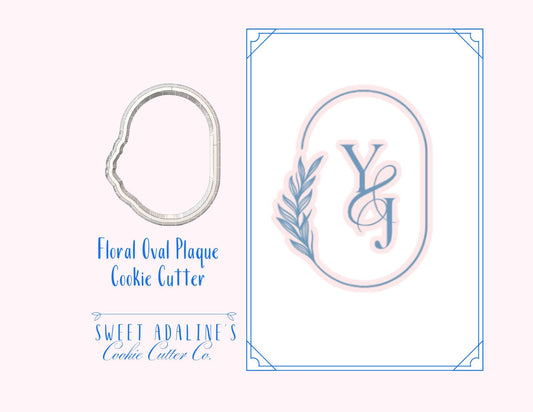 Floral Oval Plaque Cookie Cutter – Wedding Monogram Cookie Cutter –Engagement Party Favor – Bridal Shower Cookie –Elegant Oval Plaque Design