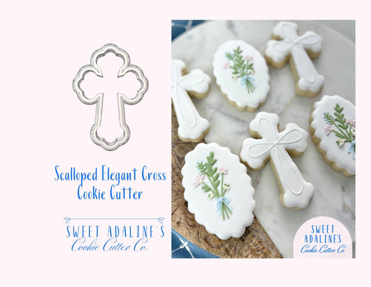 Scalloped Elegant Cross Cookie Cutter – Fancy Cross Cookie Cutter – Baptism Communion Confirmation Cookies – Religious Christian Baking Tool