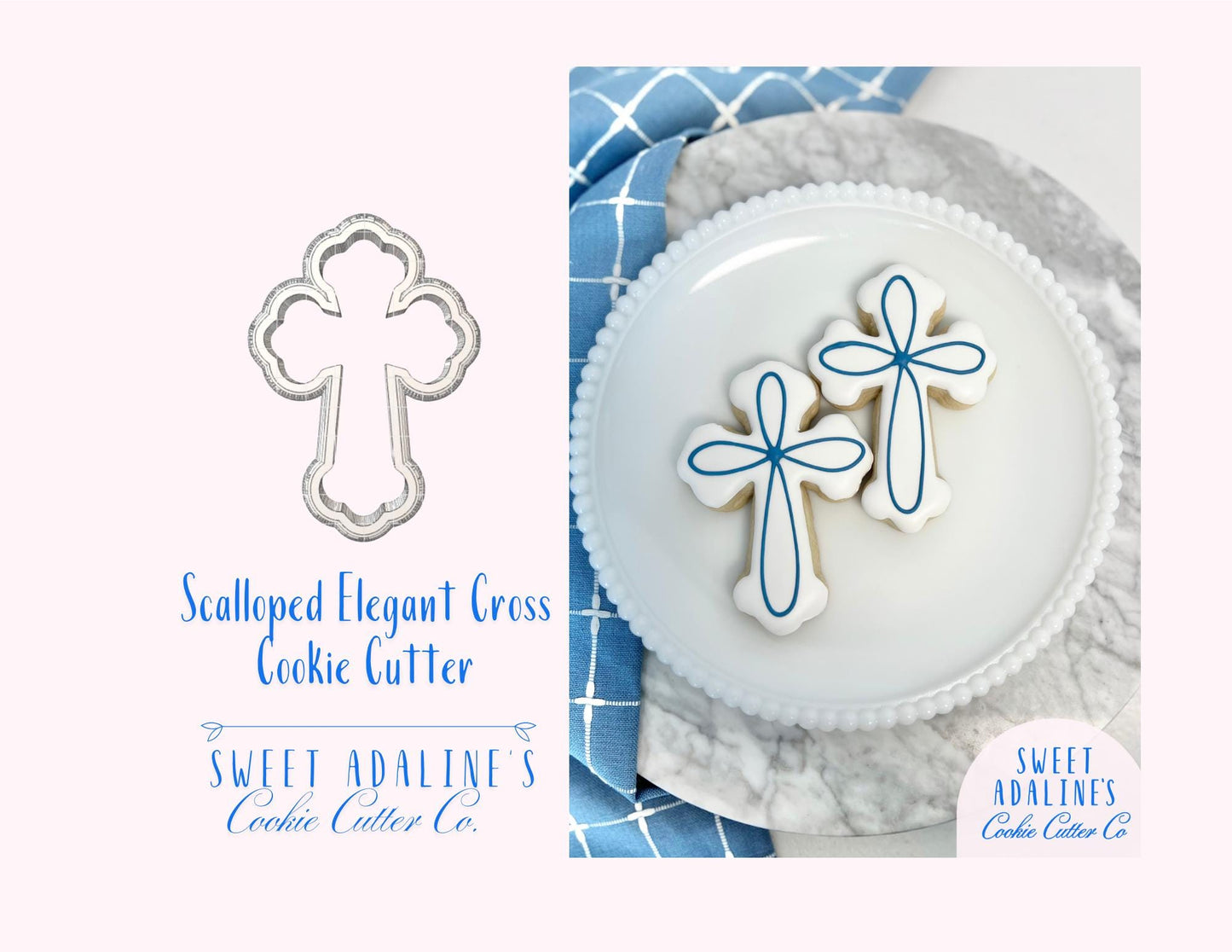 Scalloped Elegant Cross Cookie Cutter – Fancy Cross Cookie Cutter – Baptism Communion Confirmation Cookies – Religious Christian Baking Tool